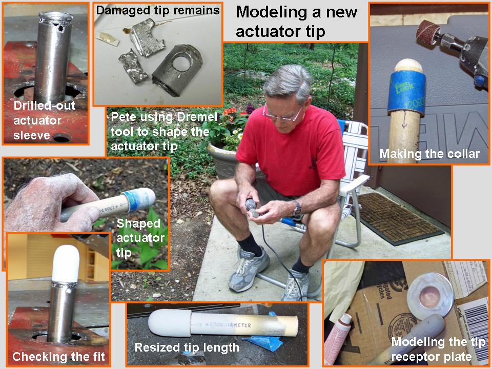 Composite picture of the modeling process for the canopy lifter actuator tip. 
            Click on the picture to enlarge it.